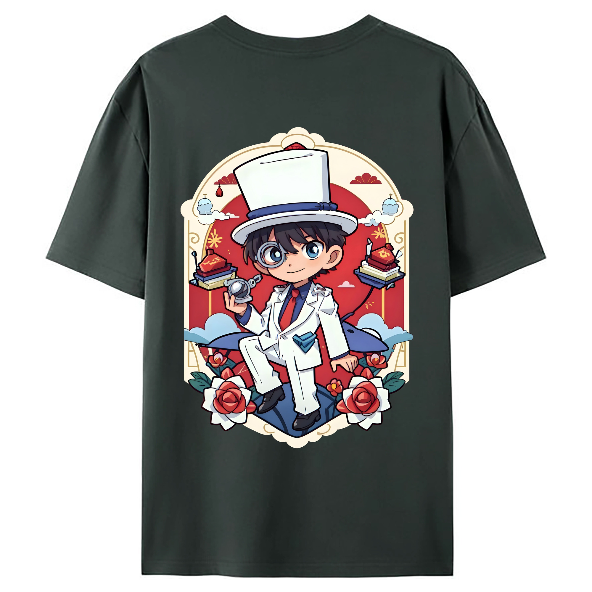 （画像用） 名探偵コナン くろば かいと Detective Conan Kuroba Kaito 綿100％ メンズ半袖Tシャツ（バックプリント） 通気性